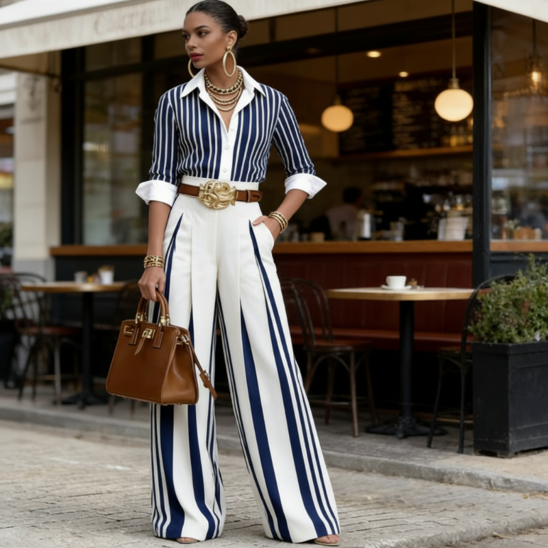 👚 50% OFF NOW! 👖 Women's Striped Shirt & Wide-Leg Pants 2-Piece Set – Vertical Stripes, Breathable Fabric & Versatile Style ✨