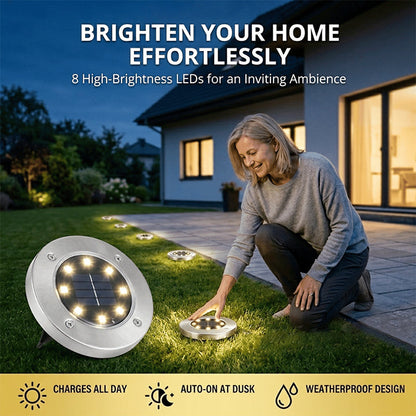🔥 Hot sale 50% OFF🔥Stainless steel solar-powered ground light with 8 LED bulbs