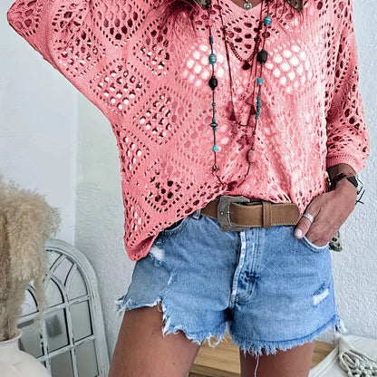 ⏰Last day sale 50% OFF🔥Hot Sale-Womens Bohemian-Inspired Beige Crochet Top with V-Neck