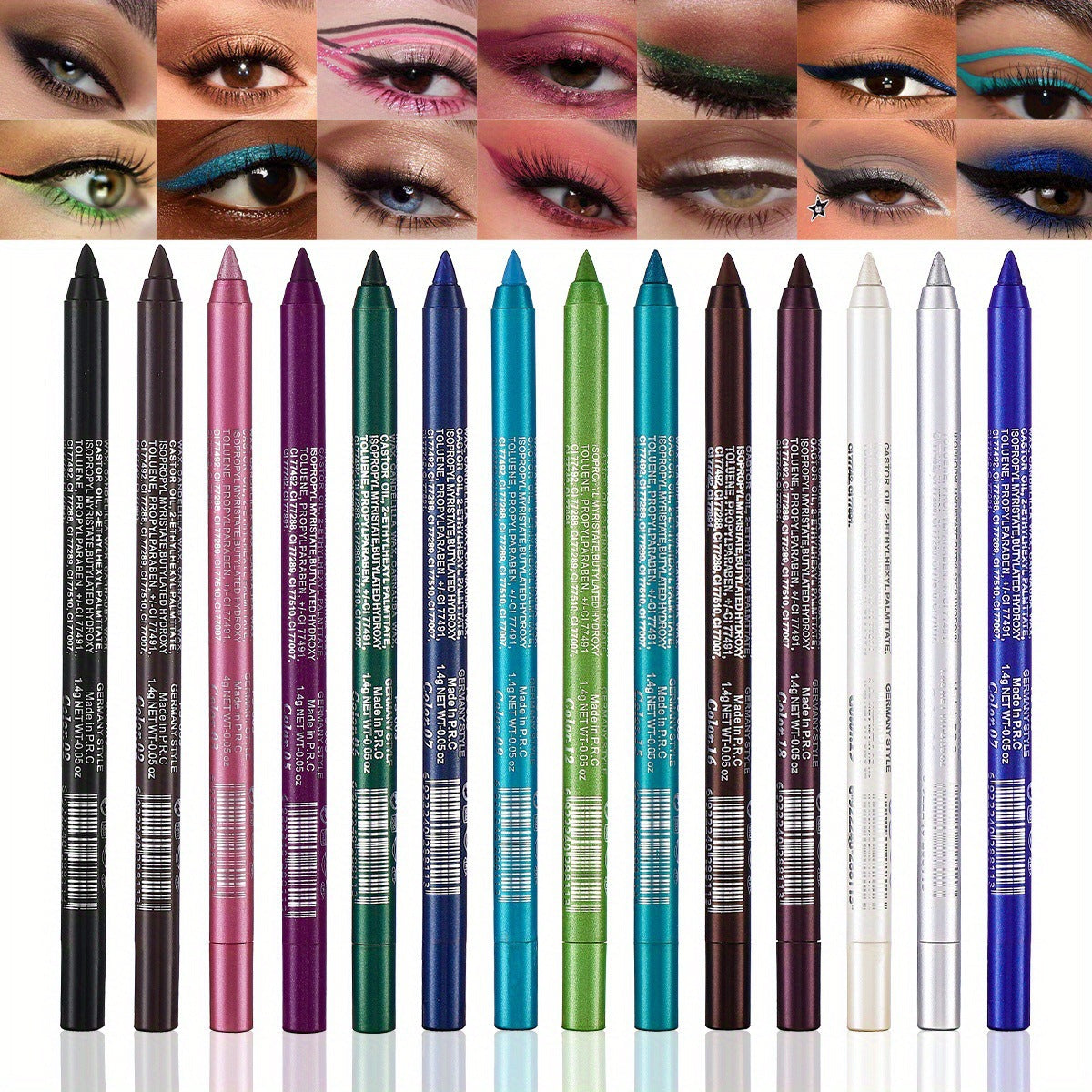 ✏️ 50% OFF NOW! 🌈 14-Pack Waterproof Colored Gel Eyeliner Pencil – Metallic & Shimmer Finishes, Smudge-Proof ✨