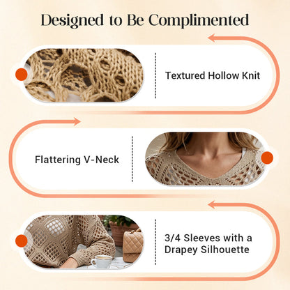 ⏰Last day sale 50% OFF🔥Hot Sale-Womens Bohemian-Inspired Beige Crochet Top with V-Neck