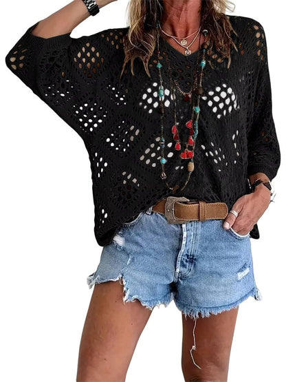 ⏰Last day sale 50% OFF🔥Hot Sale-Womens Bohemian-Inspired Beige Crochet Top with V-Neck