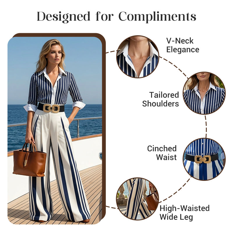 👚 50% OFF NOW! 👖 Women's Striped Shirt & Wide-Leg Pants 2-Piece Set – Vertical Stripes, Breathable Fabric & Versatile Style ✨