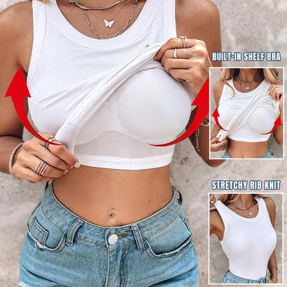 🔥 LIMITED-TIME 50% OFF! 👕 Women's Ribbed Tank Top with Shelf Bra – Light Support, Wide Straps, Ribbed 🌸