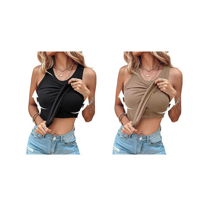 🔥 LIMITED-TIME 50% OFF! 👕 Women's Ribbed Tank Top with Shelf Bra – Light Support, Wide Straps, Ribbed 🌸