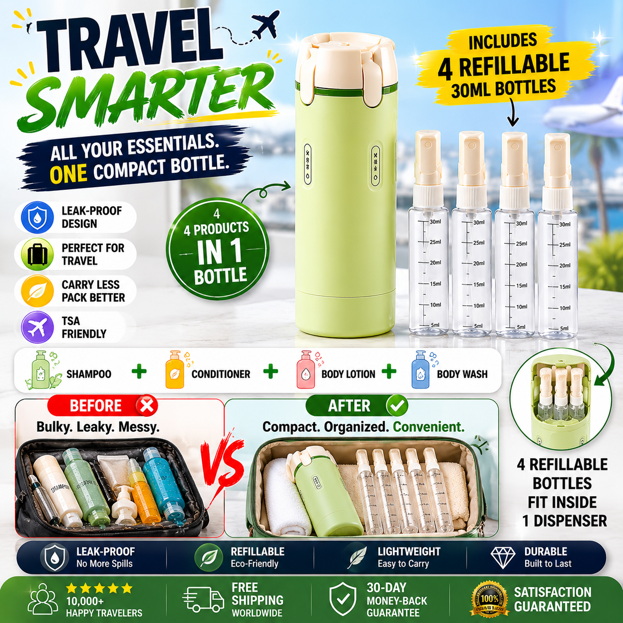 Urban Cart uk ™ 4 in 1 Travel Bottle