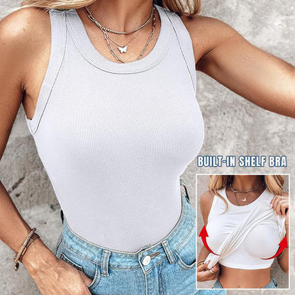 🔥 LIMITED-TIME 50% OFF! 👕 Women's Ribbed Tank Top with Shelf Bra – Light Support, Wide Straps, Ribbed 🌸