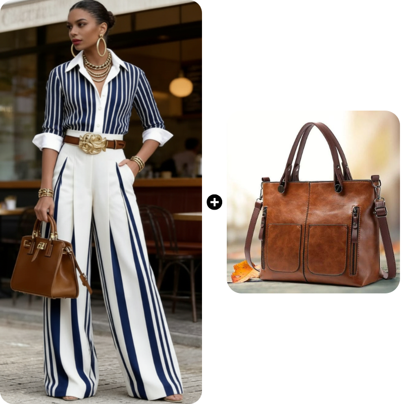 👚 50% OFF NOW! 👖 Women's Striped Shirt & Wide-Leg Pants 2-Piece Set – Vertical Stripes, Breathable Fabric & Versatile Style ✨