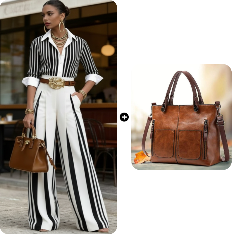 👚 50% OFF NOW! 👖 Women's Striped Shirt & Wide-Leg Pants 2-Piece Set – Vertical Stripes, Breathable Fabric & Versatile Style ✨