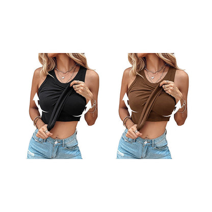 🔥 LIMITED-TIME 50% OFF! 👕 Women's Ribbed Tank Top with Shelf Bra – Light Support, Wide Straps, Ribbed 🌸