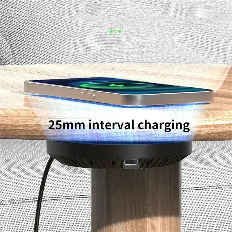 Invisible Under-Desk Wireless Charger – Hidden 40MM Fast Charging Pad for iPhone, Samsung & Qi Devices