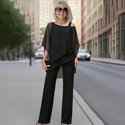 💎 50% OFF – LIMITED TIME! 💎 Women’s Irregular Chiffon Top & Wide-Leg Pants 2-Piece Set – Flowy, Elegant & Effortlessly Chic 👚👖