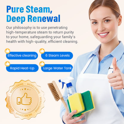 🥳2026 HOT SALE⏰ 50% OFF! High‑Temp Steam Cleaner – 105°C steam, 15s heat‑up. Kills 99.9% germs, no chemicals. 6 levels, large 1100ml tank. Multi‑surface magic! 🔥✨