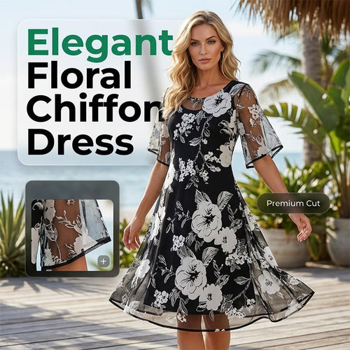 ⏰🔥LIMITED TIME 50% OFF! 🌸 Women’s Elegant Floral Print Chiffon Dress – Flowing, Lightweight & Perfect for Any Occasion ✨💃