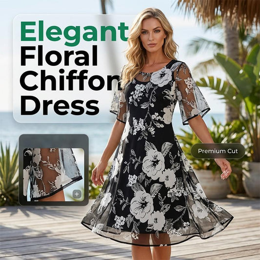 ⏰🔥LIMITED TIME 50% OFF! 🌸 Women’s Elegant Floral Print Chiffon Dress – Flowing, Lightweight & Perfect for Any Occasion ✨💃