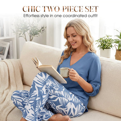 🥳2026 HOT SALE 50% OFF! 🥳 💞Women's V-Neck Blouse & Printed Wide-Leg Pants Set