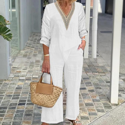 🔥LIMITED TIME 50% OFF!⏰Women's V-Neck Top & Wide-Leg Pants