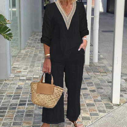 🔥LIMITED TIME 50% OFF!⏰Women's V-Neck Top & Wide-Leg Pants